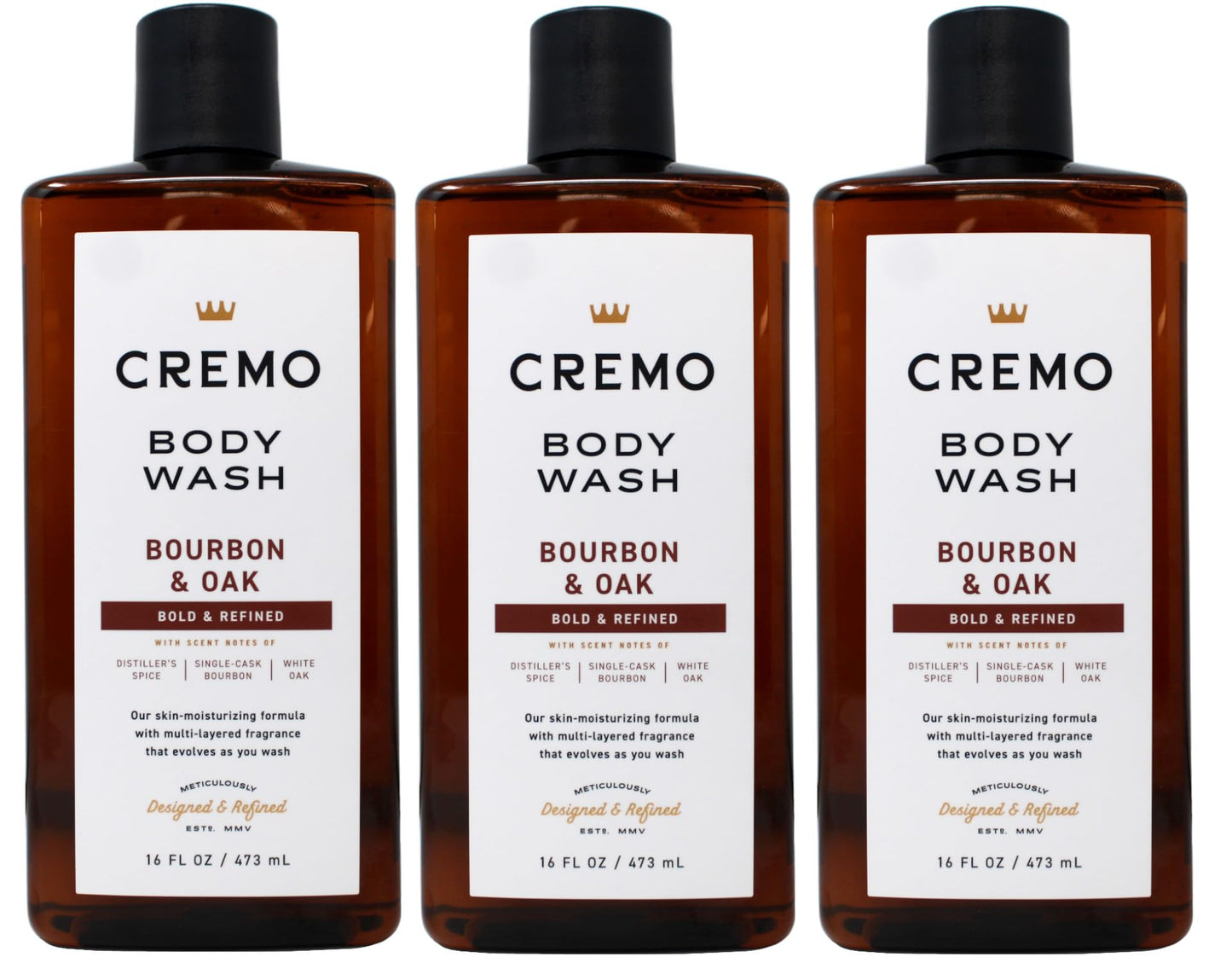 Cremo Body Wash, Bourbon & Oak, 16 Ounce (Pack of 3)