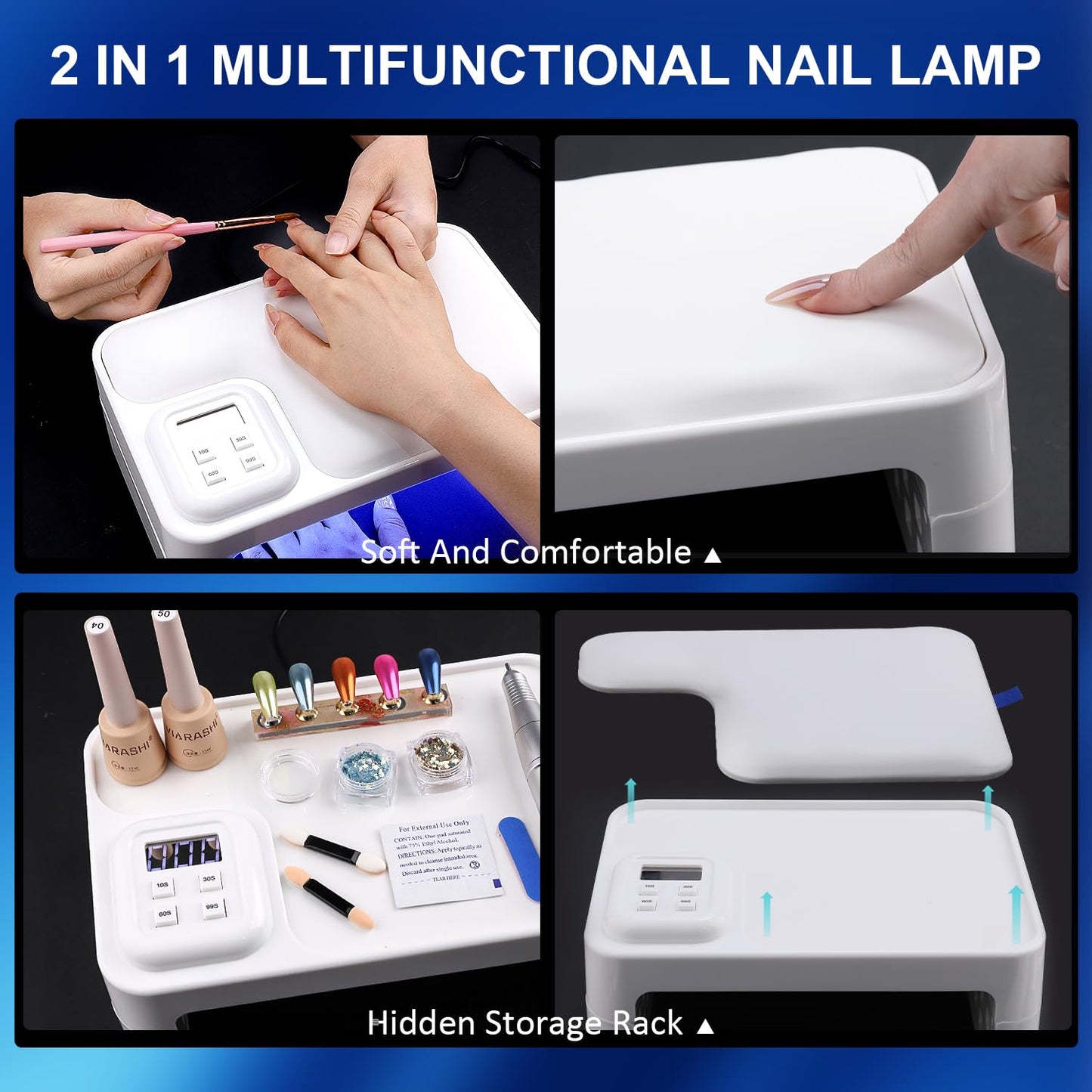 LEDSUUEI 200W UV Nail Lamp -【Foldable】UV Lamps for Gel Nails /4 Timer Setting/Auto Sensor, Professional LED Nail Lamp 5S Fast Drying UV Light for Gel Nails Polish - Pillow and Built-in Storage Shelve