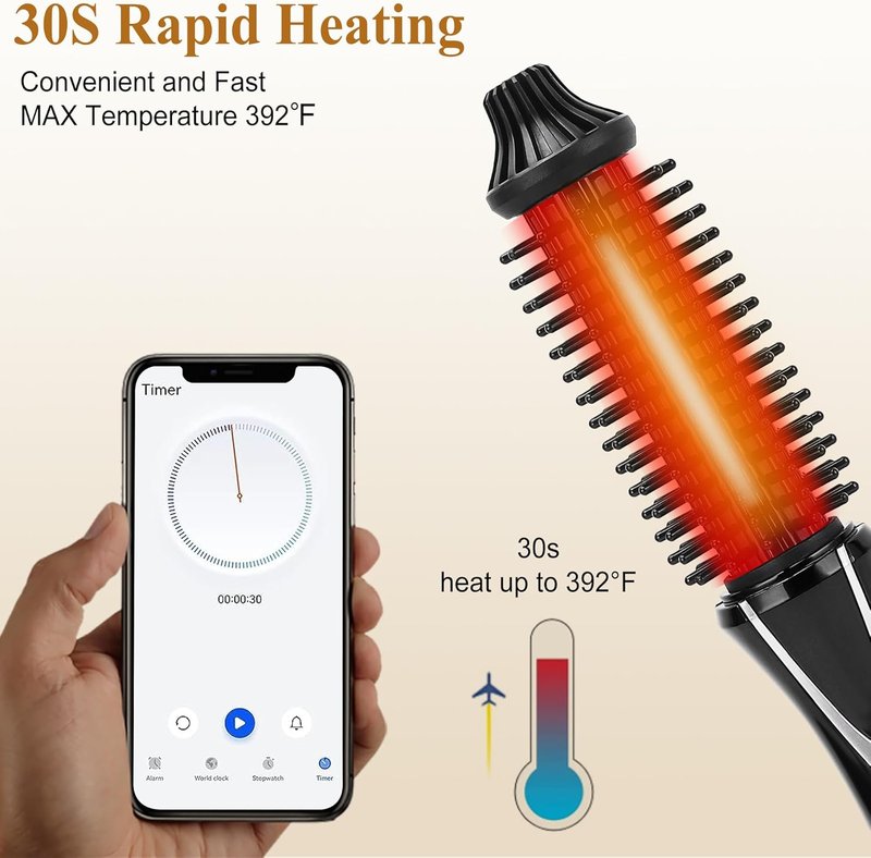 Mini Curling Iron Brush - 1 Inch Ceramic Tourmaline Ionic Hot Curler | Anti-Scald, Instant Heat, Anti-Frizz Wand for All Hair Types