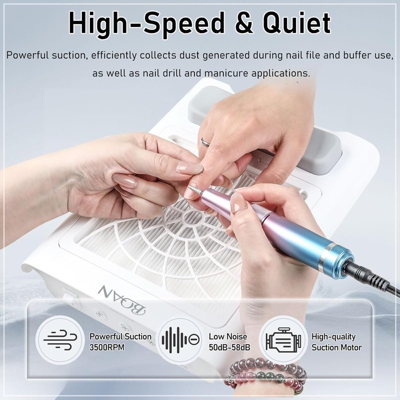 Nail Dust Collector - Professional Rechargeable Vacuum Fan for Nail Techs | Includes 2 Reusable Filters