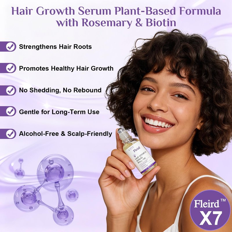 Rosemary Hair Growth Serum Roll-On | Rosemary Oil, Biotin, Anagain, Caffeine, Niacinamide | Fleird™ X7 Technology – Thinning Hair & Hair Fall – Thicker, Fuller Hair for Women & Men,1 Fl Oz (Pack of 2)