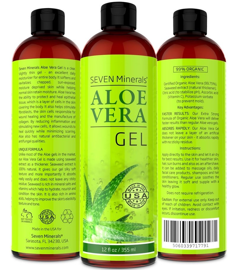 Aloe Vera Gel - 99% Organic & Fast Absorbing - No Xanthan, No Sticky Residue | 12 oz (Pack of 2)