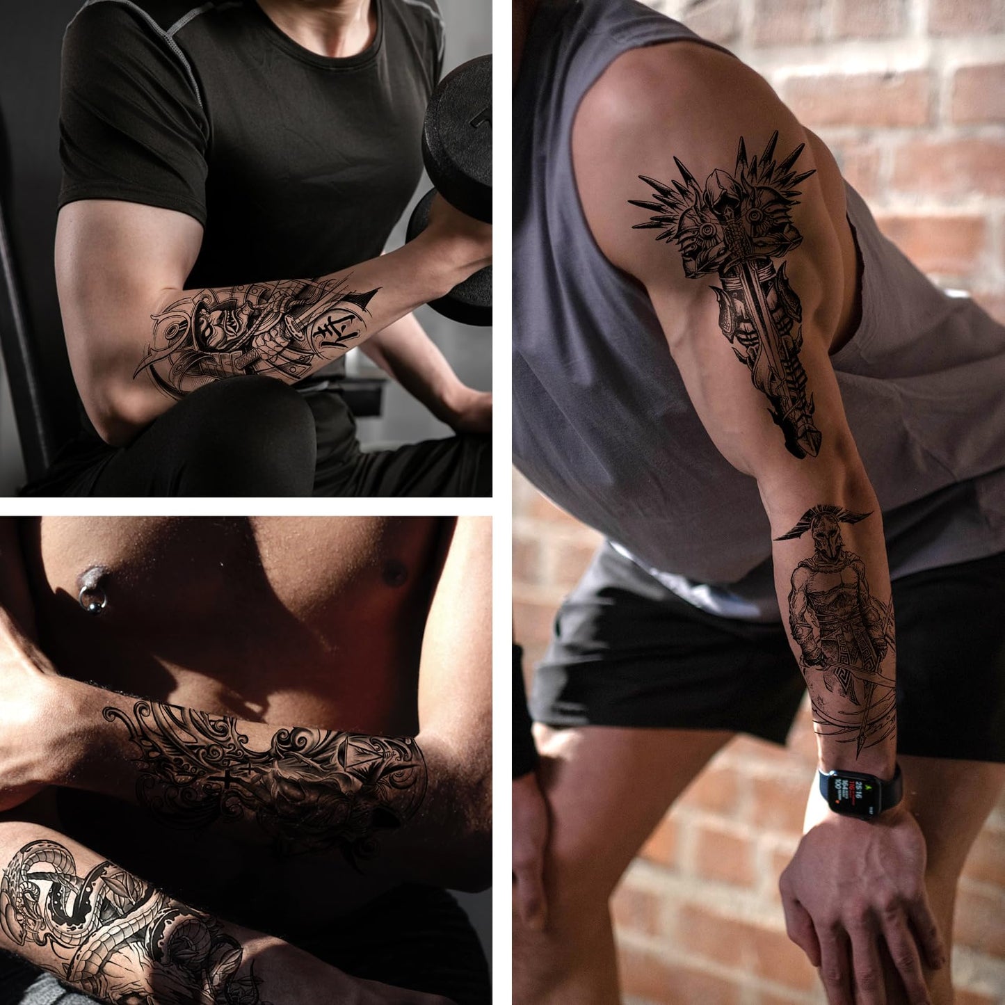 VERKSTAD Black Realistic Temporary Tattoos for Men Women, Waterproof Half Sleeve Fake Tattoos for Boys Girls, Warrior Wing Cross Dragon Letter Totem Tattoo Kits for Parties Festivals Cosplay