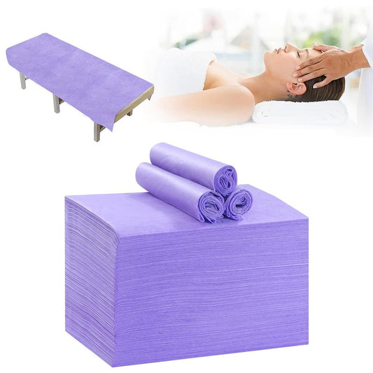 100Pcs Massage Table Sheets, 31''x71'' Waterproof Disposable Bed Sheets, Non-Woven Fabric Massage Table Cover, Breathable Protector Bed Cover for Massage Therapy Tattoo Beauty Salon (Purple)