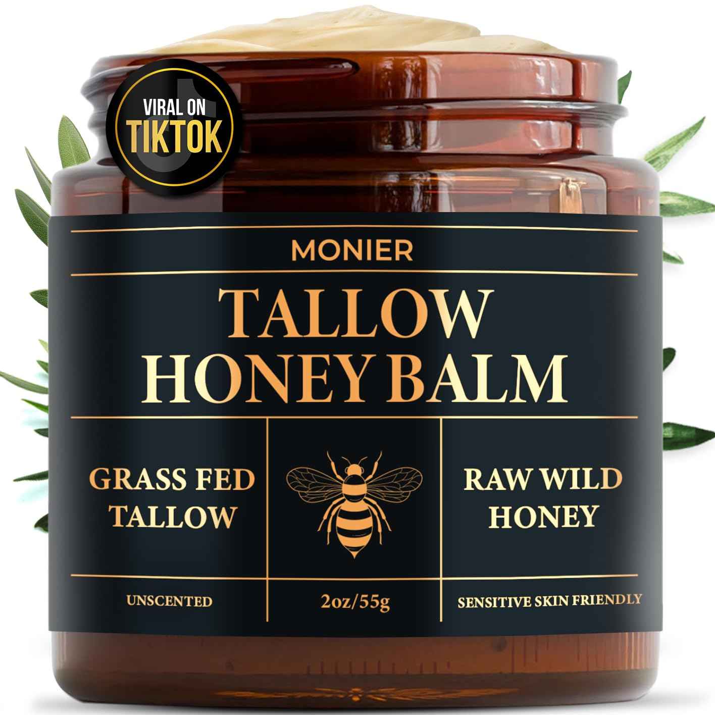 Tallow and Honey Balm for Face, Beef Tallow for Skin, Moisturizer with 100% Organic Grass-Fed Beef Tallow & Raw Wild Honey - Natural Formula for Dry & Sensitive Skin (Unscented)