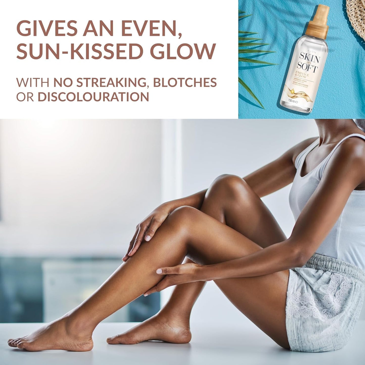 AVON SKIN SO SOFT Enhance & Glow Airbrush Tanning Spray, 150ml, Sun-Kissed Glow, Quick Drying 150 ML (2-PACK)