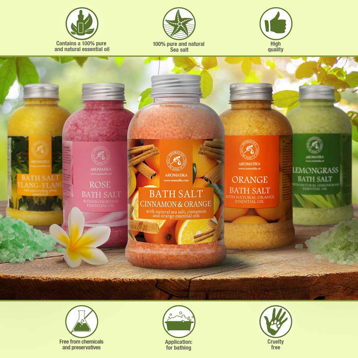 AROMATIKA Cinnamon-Orange Bath Salt 21.16 Oz - Relaxing, Moisturizing, Orange-Cinnamon Scent - Natural, Non Toxic - Bath Minerals and Salts