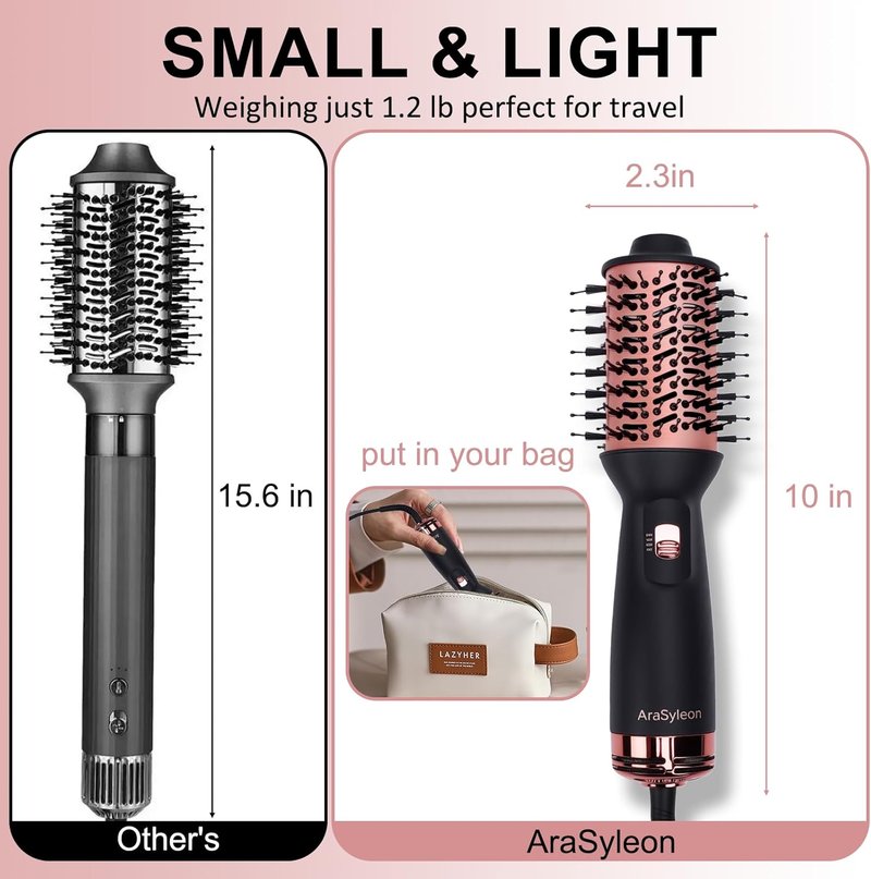 Travel Hair Dryer Brush - Mini Dual Voltage Blow Dryer with 3 Settings | Comb & Dry in One Step, Tames Frizz