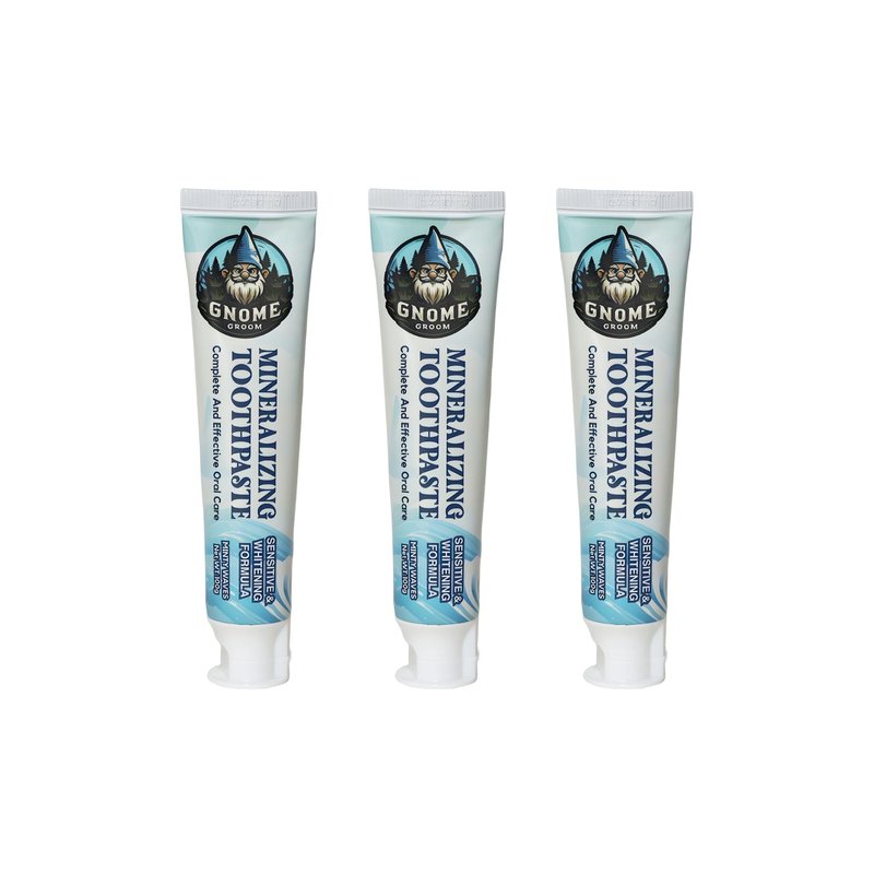 Gnome Groom Mineralizing Toothpaste, Sensitive & Whitening Formula, SLS-Free, Fluoride-Free, 10% Hydroxyapatite, Sea Salt, Xylitol, All Ages (3)