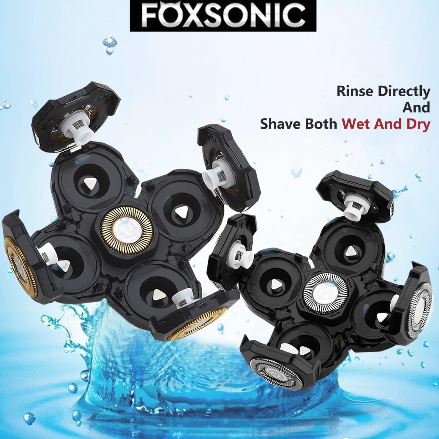 3PCS Replacement Heads for Universal 5-Blade Head Shavers - Black & Gold