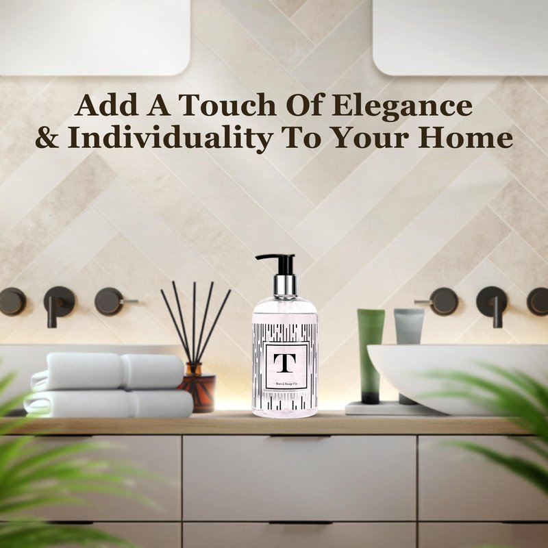 Brevä Soap Co. Monogrammed Luxury Liquid Hand Soap | Choose from Letters A to Z | Citrus Bloom Scent | Personalized Liquid Hand Wash for Bathroom & Kitchen |12 oz - Letter M (Pack of 1)