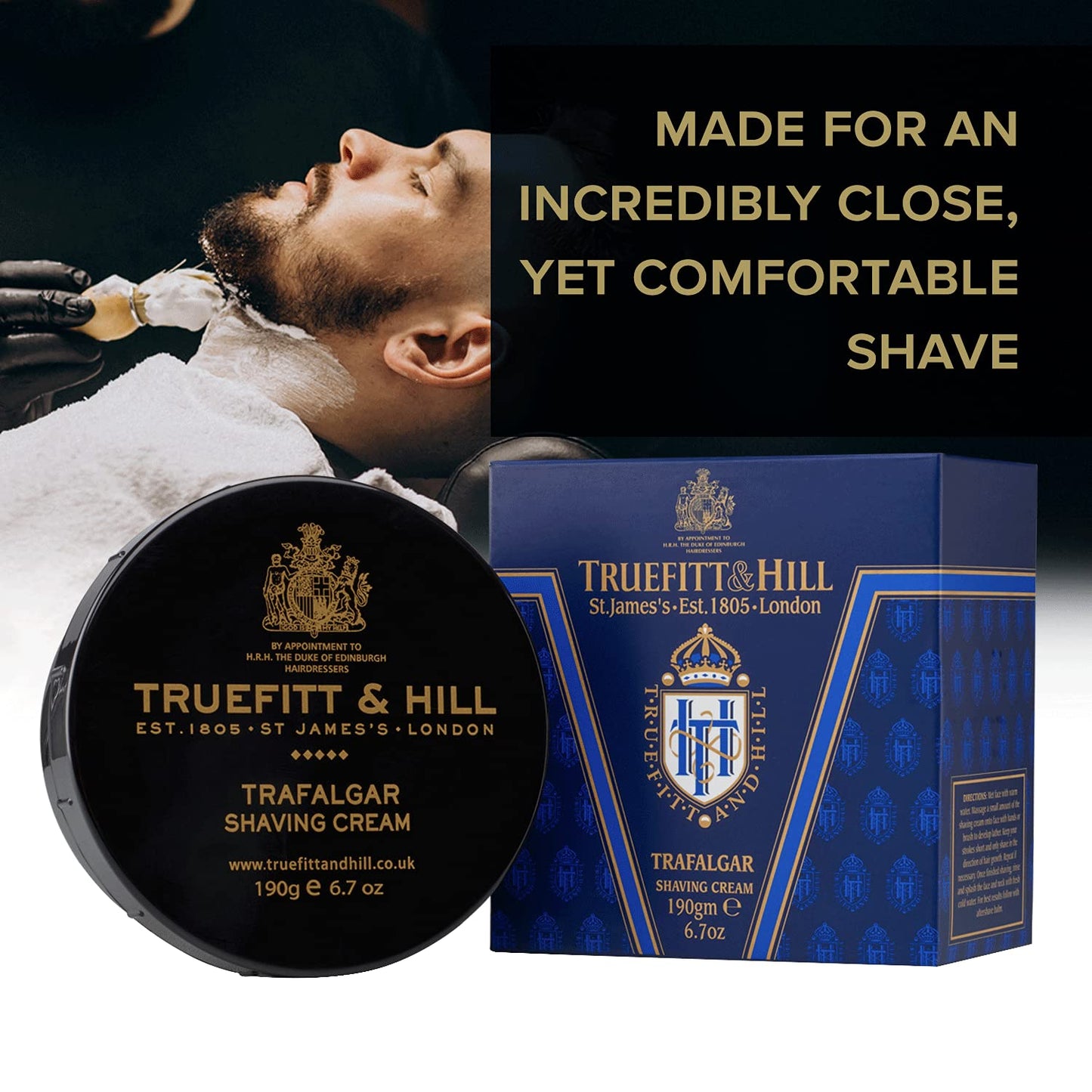 Truefitt & Hill Trafalgar Shaving Cream Bowl for Men, Spicy and Light Fragrance, 6.7 oz.