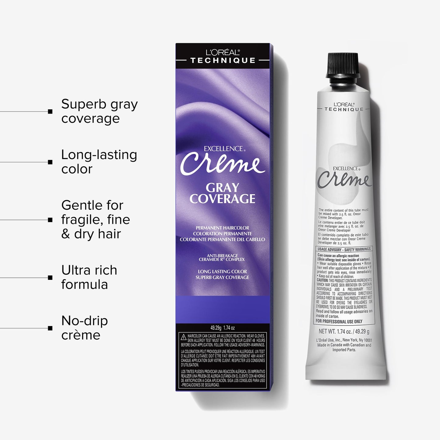 L'Oréal Technique Excellence Crème Permanent Hair Color - Long-Lasting Hair Dye, Rich Formula With No-Drip Application, Superb Gray Coverage, Extra Ash Blond