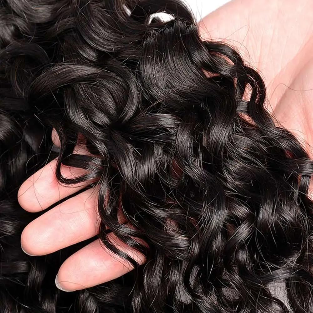 Cklikeb Human Hair Bundles Natural Color Jerry Curly Bundles Human Hair Unprocessed Brazilian Virgin 16 18 20 Inch 3 Bundles Quick Weave Human Hair Extensions 300g (1B Jerry Curly, 16 18 20)