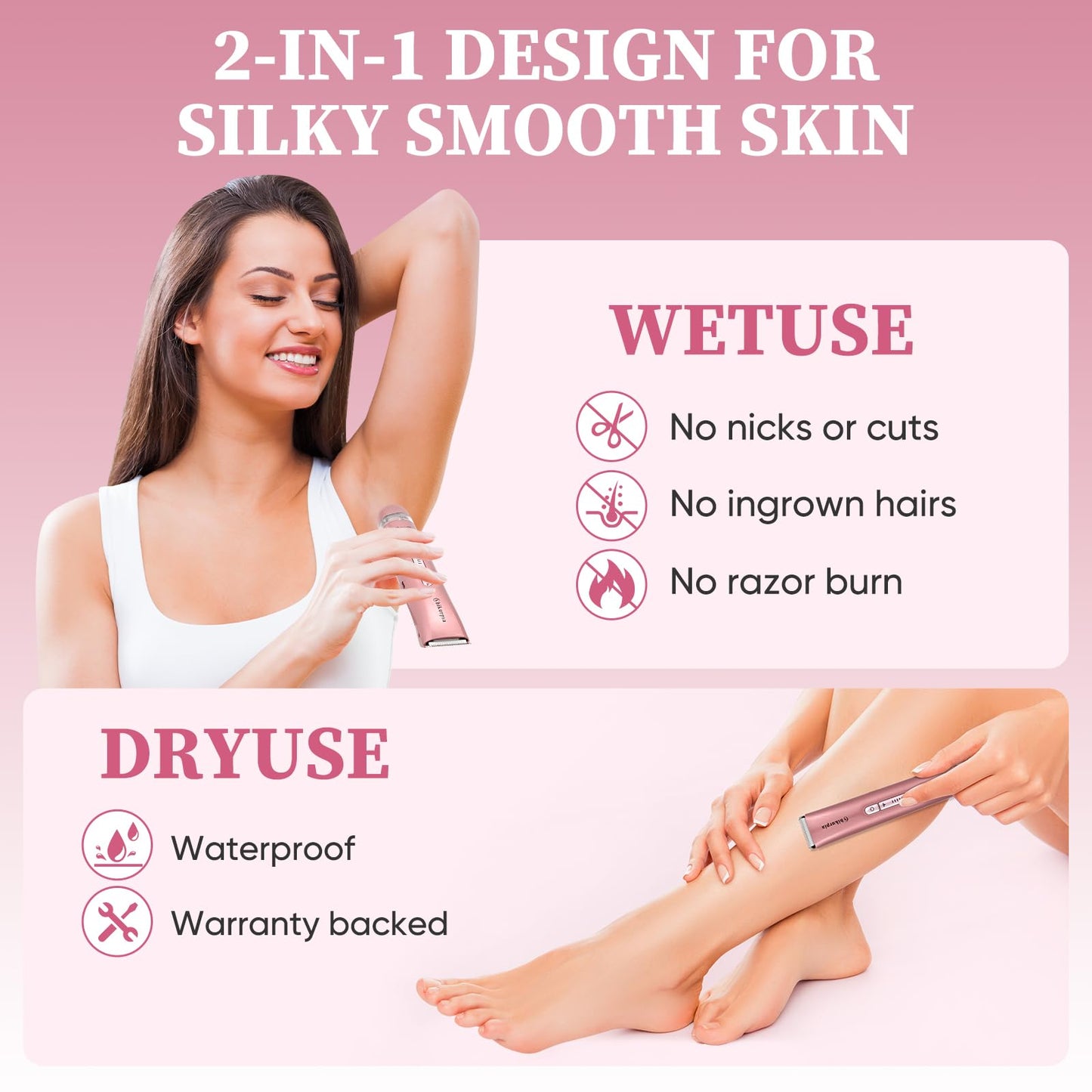 Bikini Trimmer for Women — 2-in-1 Replaceable Women's Facial Razor, Ceramic Blade,Intimate Area Hair Remover, Facial & Body Hair Remover