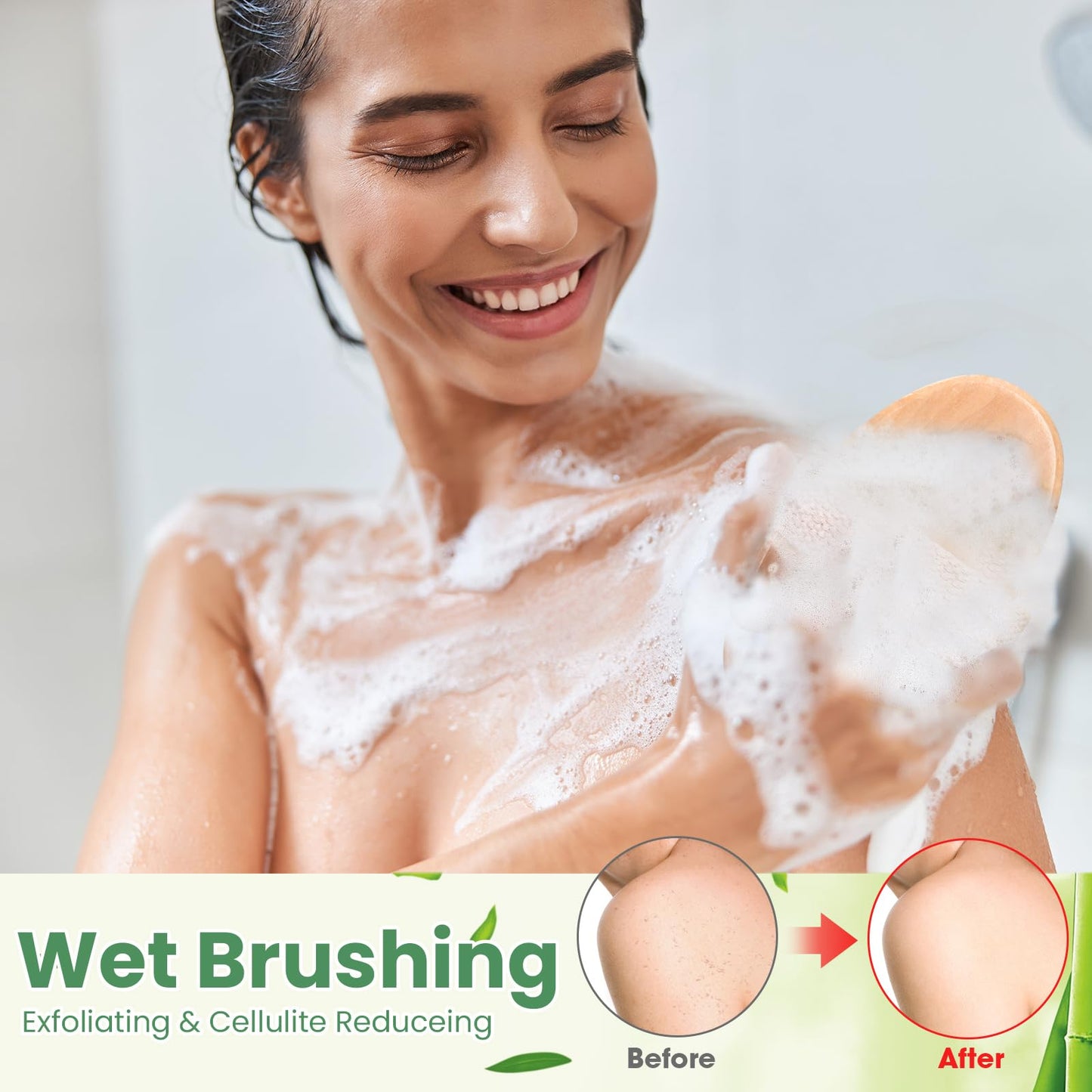 Gejoy 10 Pcs Dry Brushing Body Brush for Lymphatic Drainage Exfoliating Brush with Massage Nodule Dry Skin Body Scrubber Cellulite Shower Circulation Dead Exfoliator (4.92 x 2.56 Inches,Wood Color)