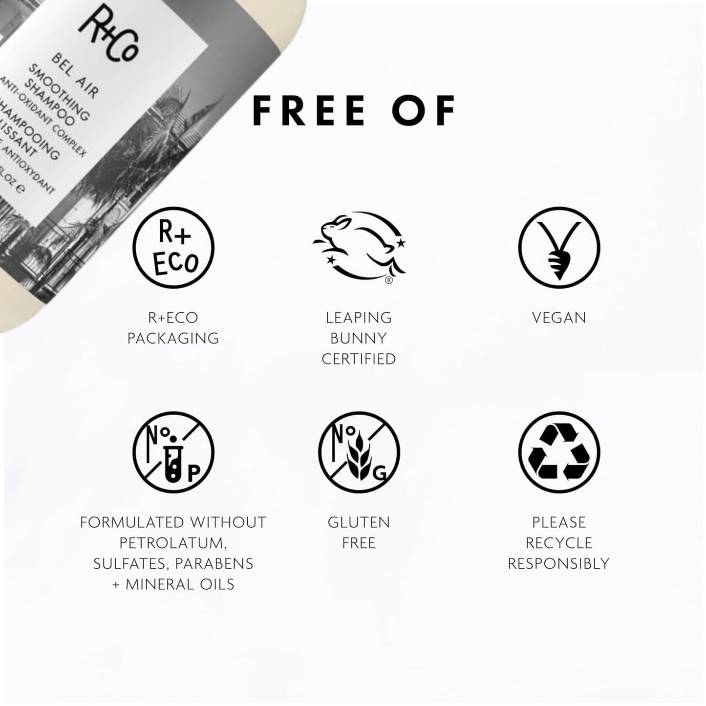 R+Co Bel Air Smoothing Shampoo – Anti-Oxidant Complex for Smooth, Frizz-Free Hair for All Hair Types – UV Protection, Shine & Hydration – Sulfate-Free, Vegan & Cruelty-Free – 8.5 oz