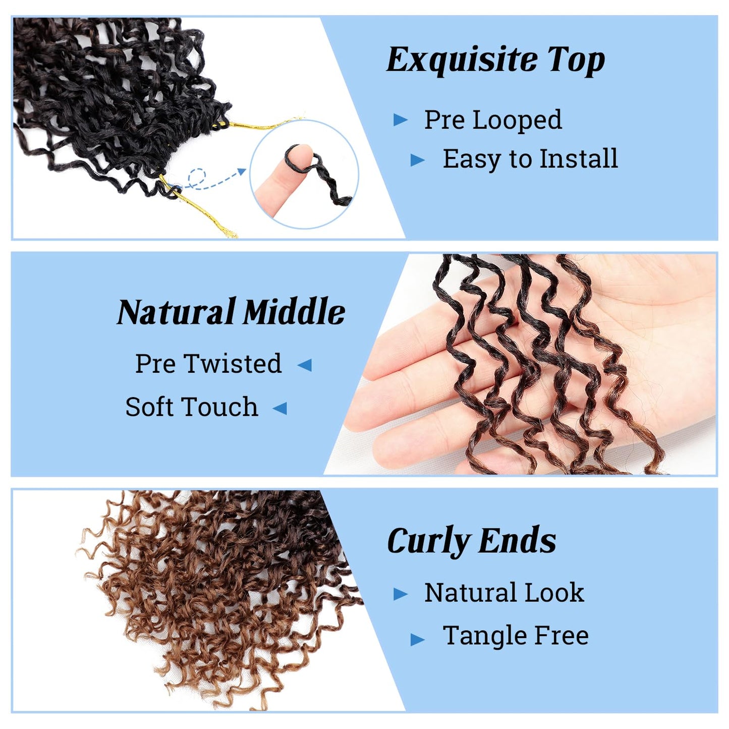 Spring Yanky Twist Crochet Hair for Women Pre Looped Passion Twist with Curly Ends 10 Inch 7 Packs Synthetic Mini Twist Hair Extensions, T1B/4/30
