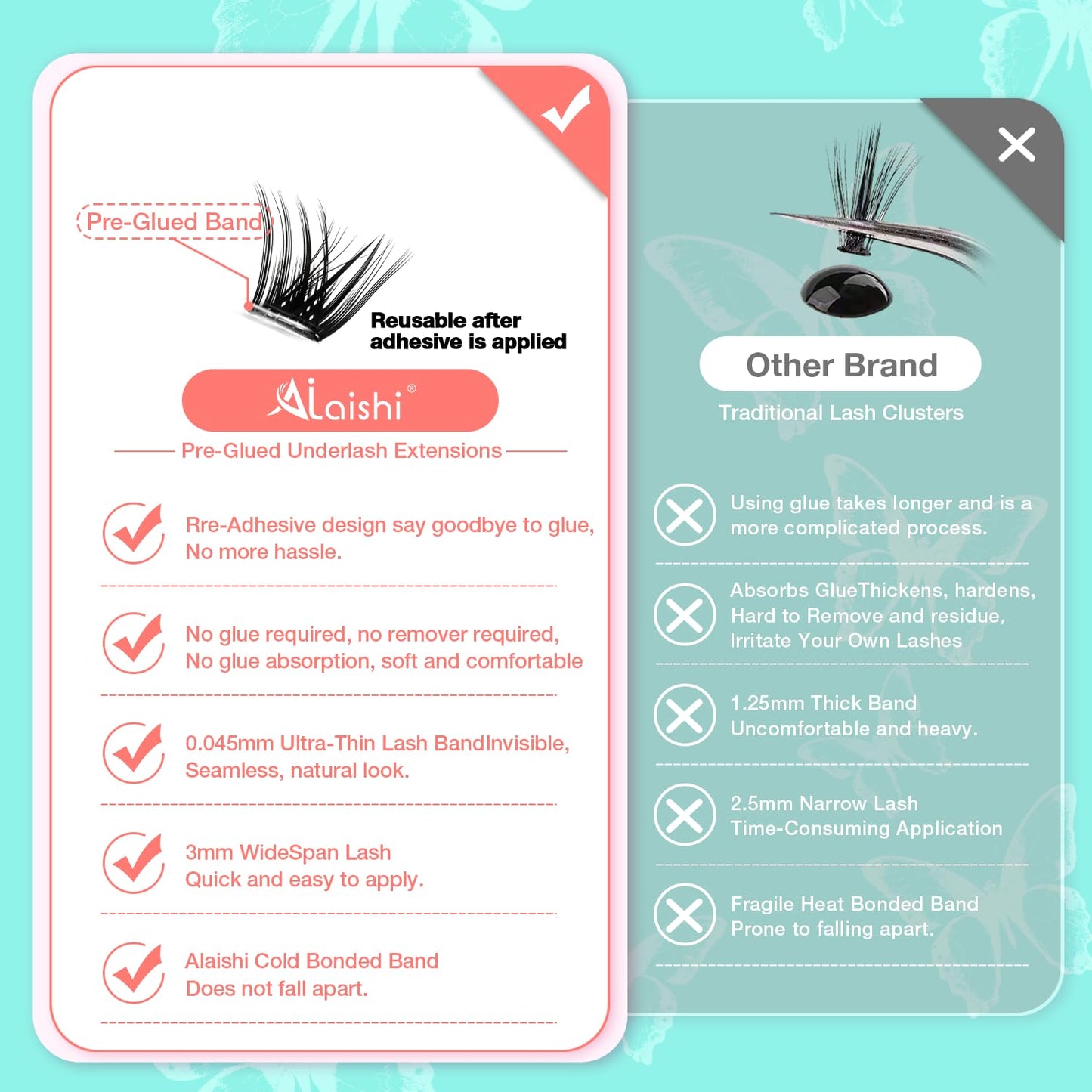 AILAISHI No Glue Needed Lashes, Self Adhesive Eyelashes, DIY Lash Cluster Extensions Kit 10‑18mm,120pcs Fluffy D Curl Soft Natural Lashes with Tweezers–Fake Cat Eye Wispy Individual Clusters 1-5-L