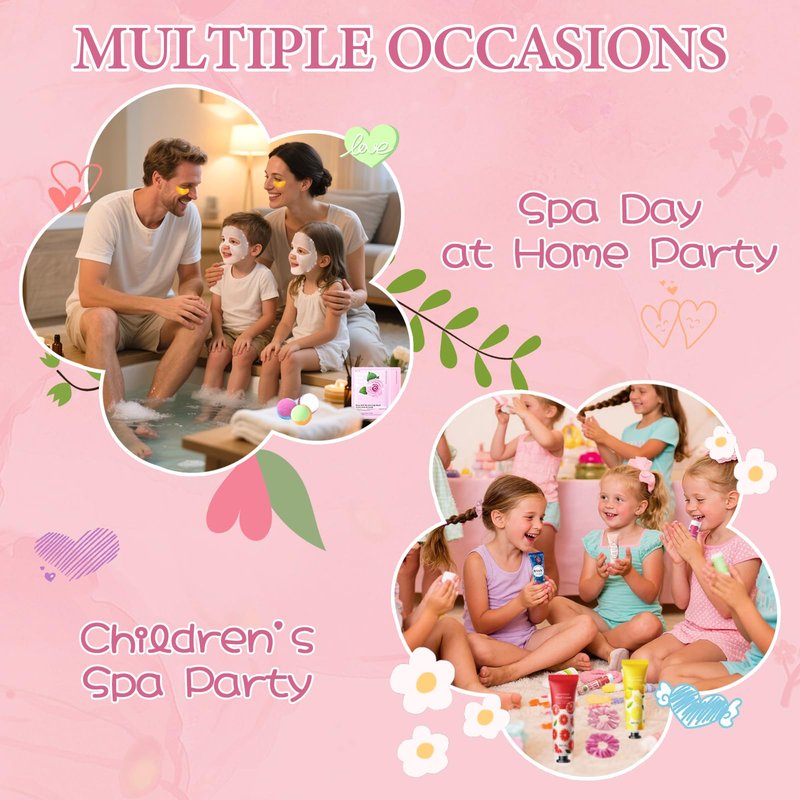 60 PCS Spa Party Supplies for Girls, Spa Party Favors Include Face Masks Skincare, Hand Cream, Lip Balm, Under Eye Patches, Lip Mask, Foot Bath Bombs, Bulk Birthday Sleepover Party Supplies for Women