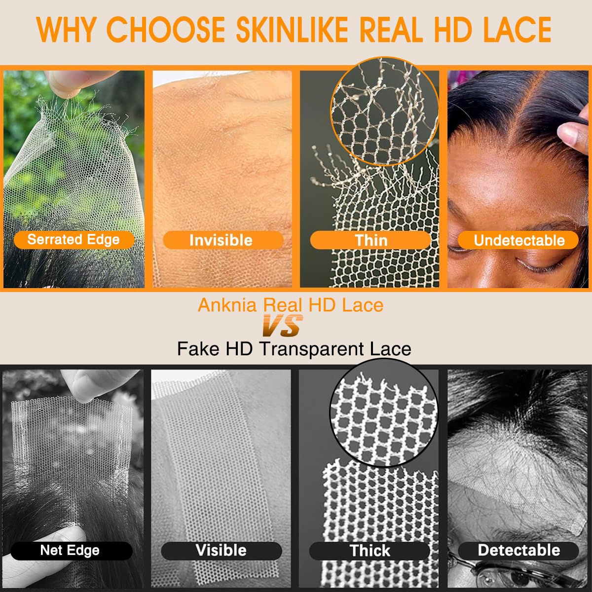 Anknia 2x6 HD Lace Closure Straight Skinlike HD Lace Virgin Remy Human Hair Frontal Pre Plucked Natural Hairline (Natural Black- 2x6 HD Lace Closure, 16 Inch)