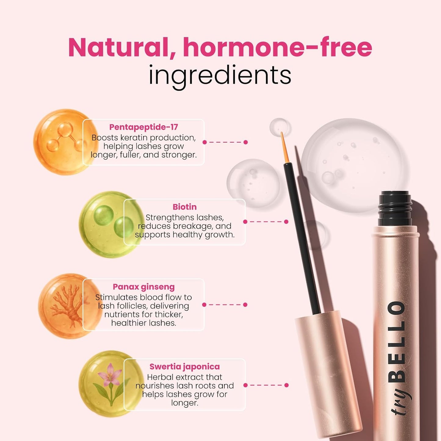Eyelash Growth Serum - Natural Formula with Biotin & Peptides | Vegan, Gentle, Daily Use, 0.5 oz