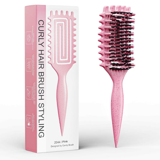 ABOYOY Curl Defining Brush with Side Gear for Curly Hair, Detangling & Styling Brush for Women Men, Lightweight Ergonomic Candy Brush Works on Wet or Dry Hair(Pink)