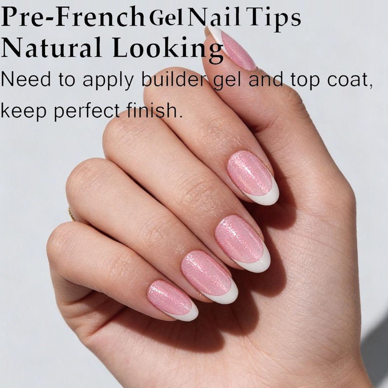 Dsixnails Pink Glitter Base Soft Gel Nail Tips, 160Pcs Short Oval French Tip Press On Nails, Pre-Lasting Acrylic Fake Nails, Soak Off Full Cover Nails Extension for Women Girl 16Sizes