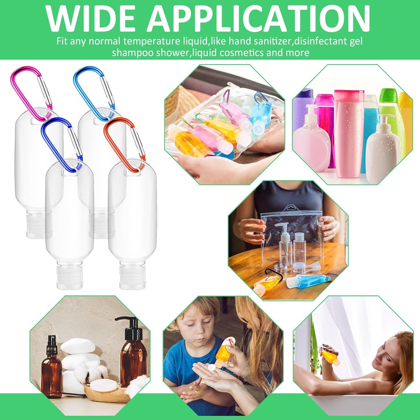 Traveling Bottles Set - 50 Pcs 2oz Clear Plastic Hand Sanitizer Holders | Refillable Liquid Containers with Keychain