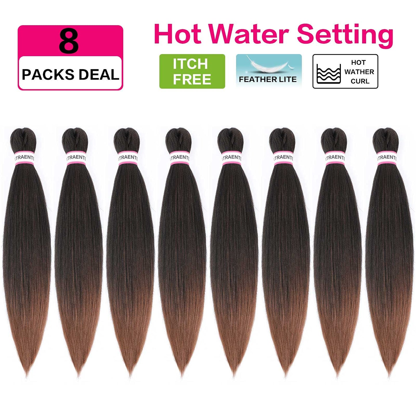 ATRAENTE Pre Stretched Braiding Hair,20 Inch Ombre Braiding Hair, Two Tone Yaki Texture Prestretched Crochet Braids Professional Synthetic Hair Extension Itch Free Hot Water Setting (20" T1B/30#)