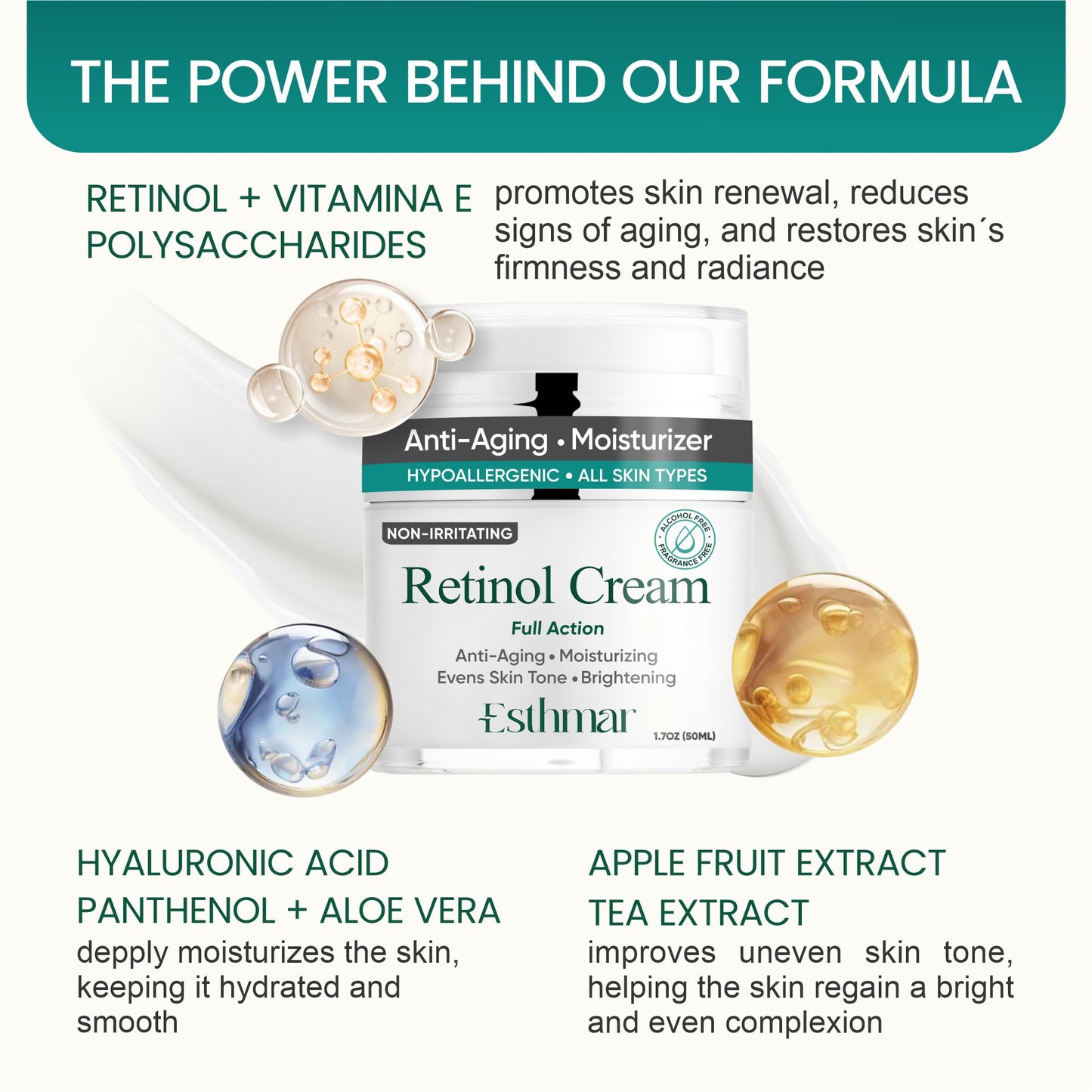 ESTHMAR Retinol Face & Neck Cream – Anti-Aging Night Moisturizer with Hyaluronic Acid, Vitamin E & Aloe Vera – Reduces Wrinkles, Fine Lines & Dark Spots, Hydrating for All Skin Types