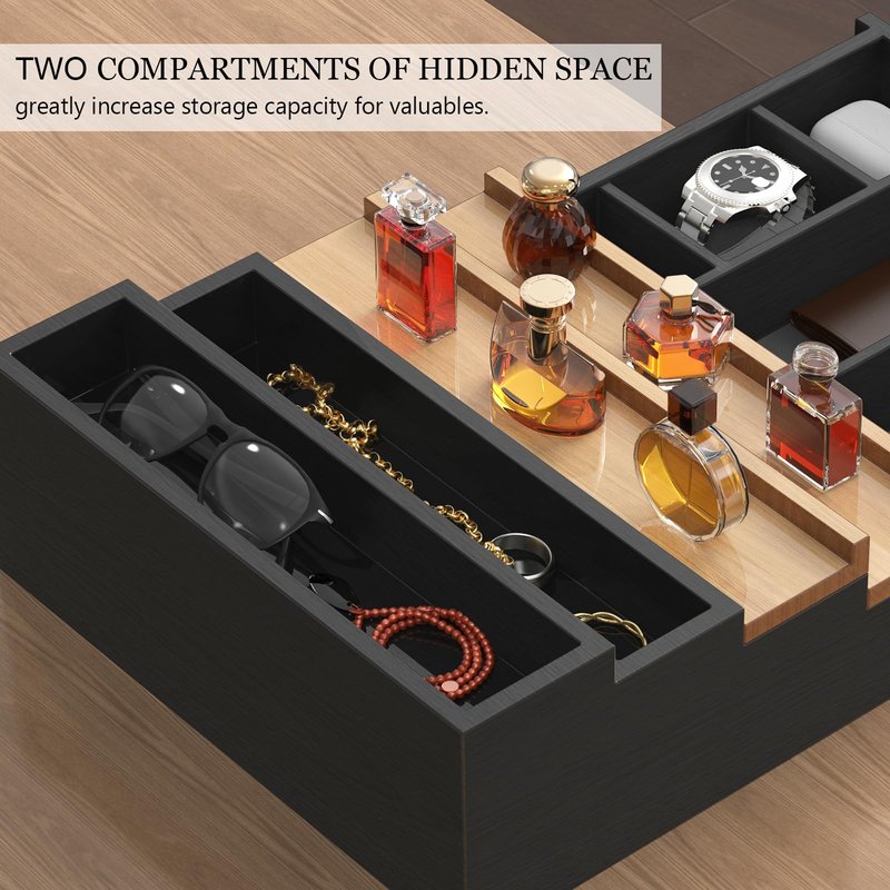 Zalida Wooden Cologne Organizer for Men 4 Tier of Perfume Display Holder of Drawer & 2 Hidden Compartments Larger Storage Space Mens Perfume Organizer Shelf Stand,Gift for Man (4T-Black Brown)
