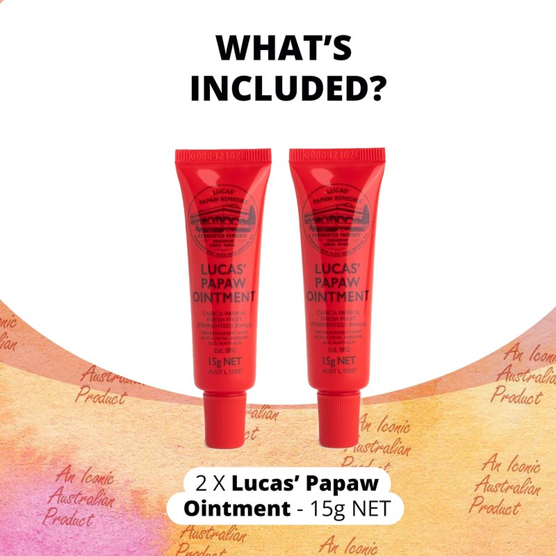 Treats from Home, Lucas Pawpaw Lip Ointment, Cream, Ointment for Lips & Dry Skin - Unique All Skin Types, All Gender- Any Season Gift Pack with 2 x 15g Pawpaw Balm