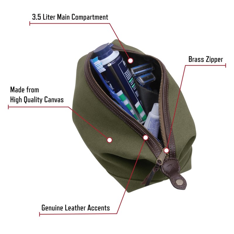 Rothco Canvas & Leather Travel Kit – Compact Vintage Toiletry Bag Dopp Kit Pouch