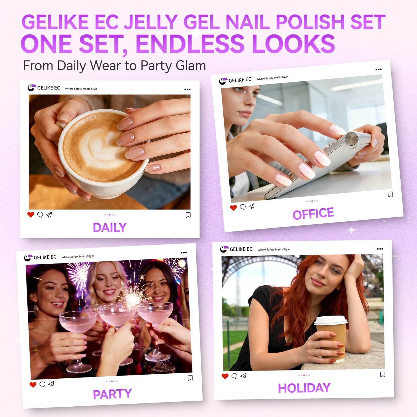 gelike ec Jelly Gel Nail Polish: 12 Colors Nail Gel Polish Set– HEMA Free Easy to Use & Quick Soak Off On Natural or Acrylic Nails – for Beginners & Young Women DIY Manicure Art at Home