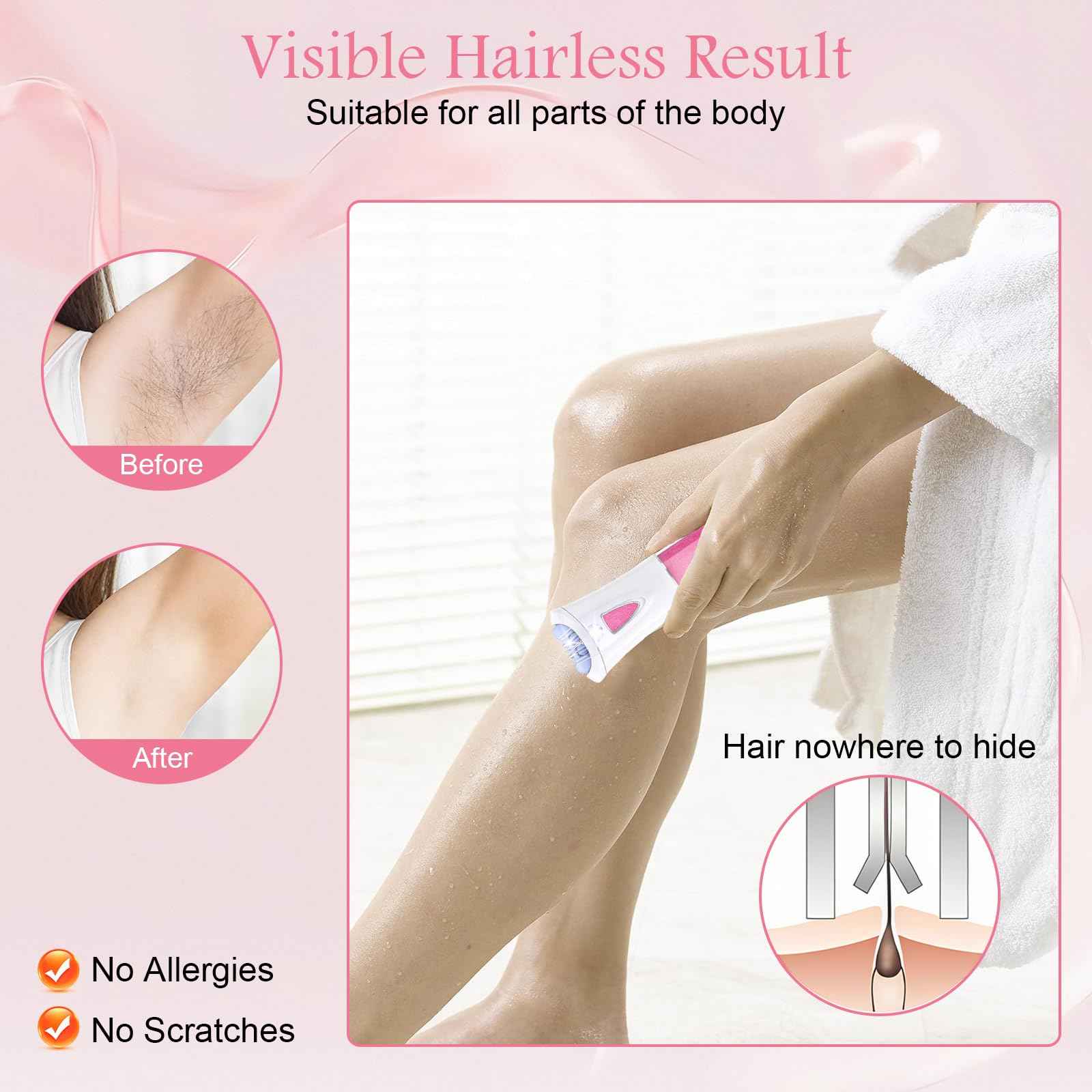 Glabrskise Skin Epilator, 2025 New Glabrskise Skin Hair Remover for Women with LED, Smooth Glide for Women Facial Hair, Glabrskise Skin epilator for face/Lip/Arm/Bikini Area/Leg/Armpit