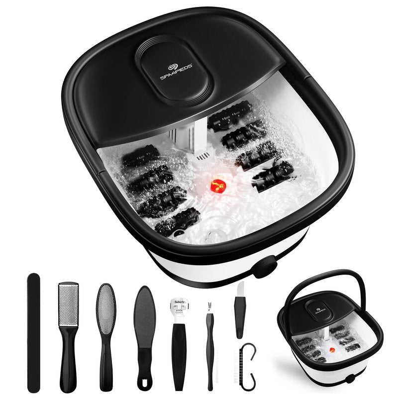 SPA4PIEDS Collapsible Foot Spa Bath with Heat and Massage Rollers, 10-in-1 Foot Spa Pedicure Kit, Bubble, Red Light, Water Jets, Feet Soaking Tub for Stress Relief & Soft Feet, Gift for Mom and Dad