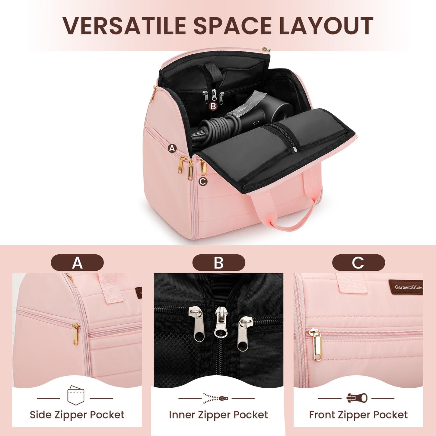 Wig Storage Bag Holds 3 Wigs Hair Tools Travel Bag Full-Open Breathable Organizer Case for Clips, Hair Dryer, Flat Curling Iron Brushes,Cosmetic Toiletry Tote Valentine's Gift for Women Stylist