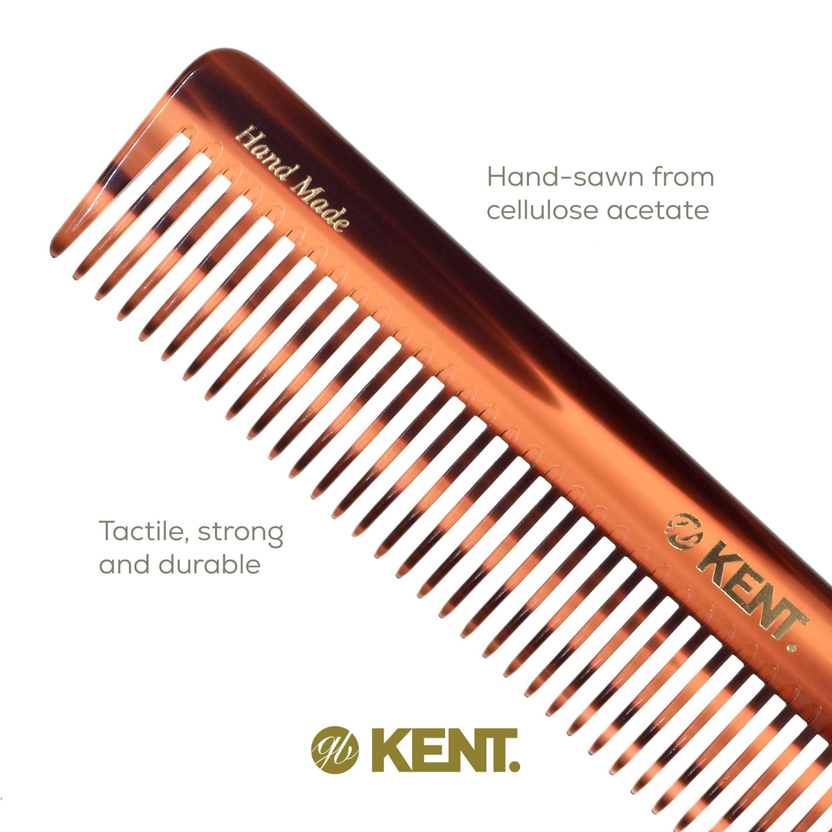 Kent 92T Tortoise Wide Tooth Detangler Combs for Men and Women, Hair Comb for Curly and Wavy Hair and Wet or Dry, Large Wide Tooth Dressing Comb, Handmade, Saw-Cut, Hand polished, Made in England