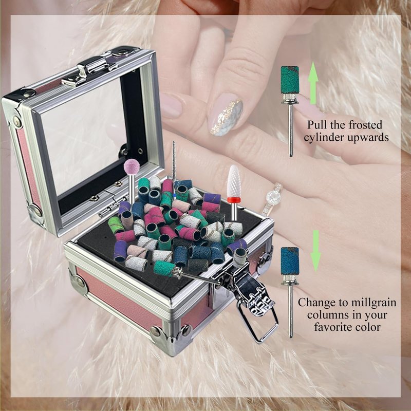 30 Pcs Nail Drill Bits Set with Stylish Nail Drill Bit Holder and Sanding Bands for Nail Drill,Professional Diamond Ceramic Nail Drill Bit for Electric Nail Drill Machines with 2/32" Interface