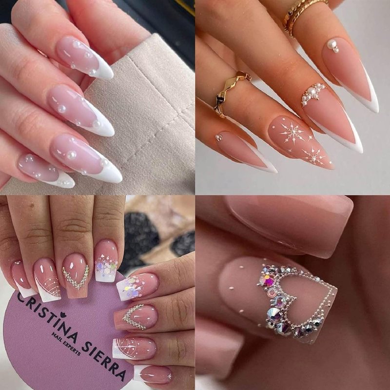 ITPOYOL Nail Art Pearls Flatback Pearls Nail Charms Metal Silver Gold Beads Luxurious Design Half Round White Beige Gems Jewelry Accessories for Women Manicure Decorations Supplies