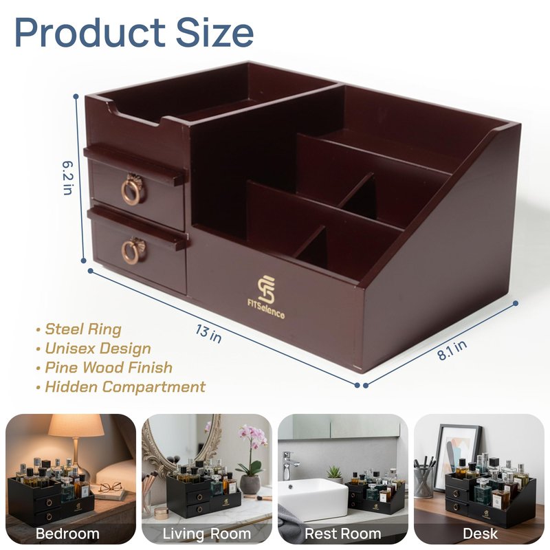 FITSELENCE Premium Wooden Cologne Organizer for Men - Perfume Organizer - Cologne Stand - Organizador de Perfumes - Cologne Shelf - Perfume Stand for Women - Black, Brown - Perfume Holder