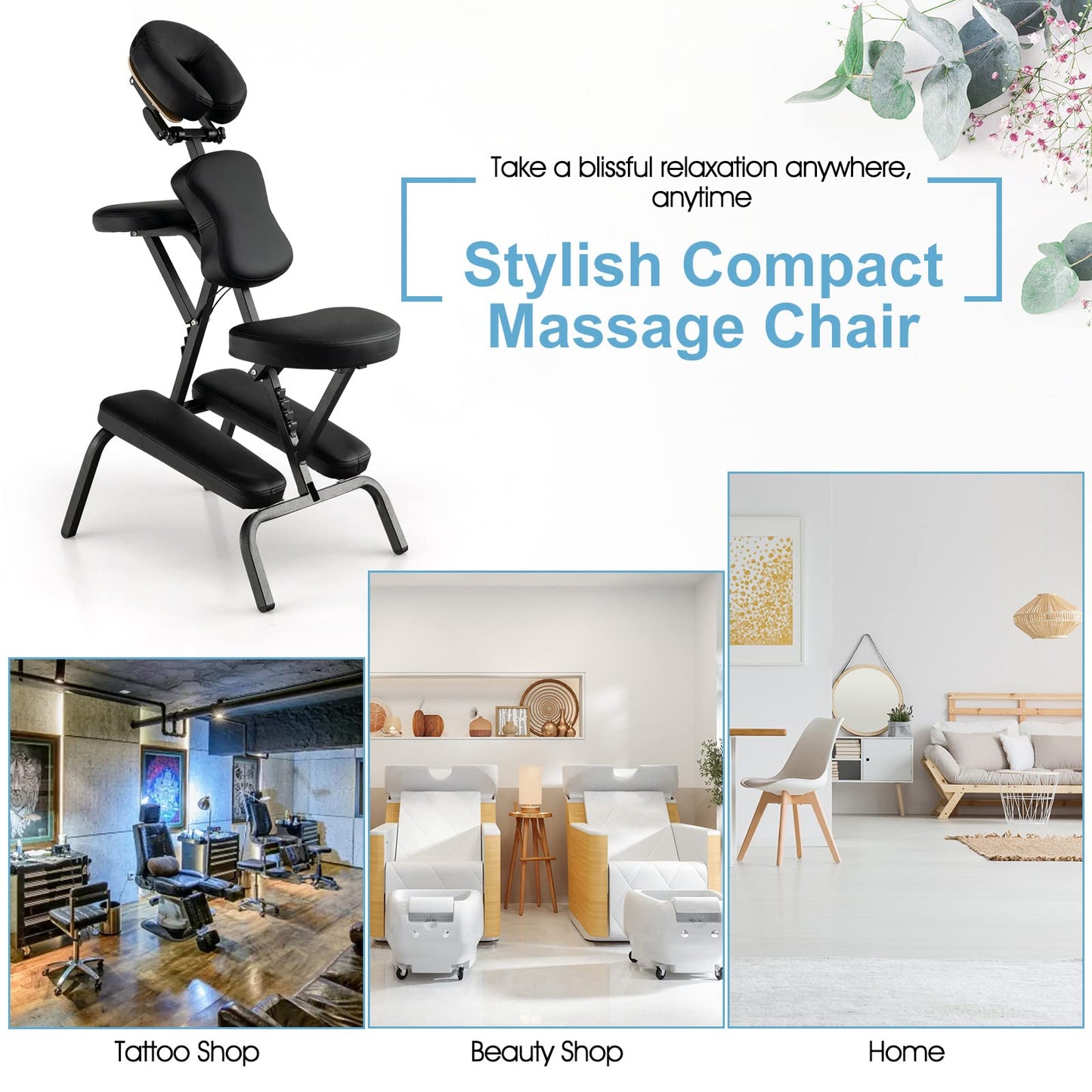 Giantex Portable Light Weight Massage Chair Travel Massage Tattoo Spa Chair w/Carrying Bag (White)
