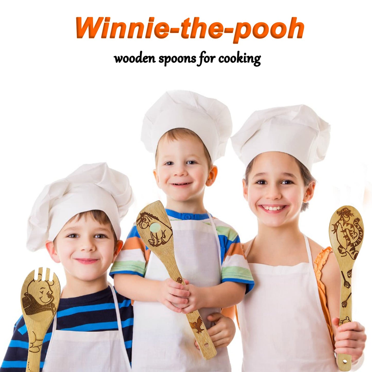 5 Cartoon Wooden Spoons for Cooking - Mom Birthday Gifts,Winnie Bear Gifts,Winnie the Bear Kitchen Accessories,Cute Tiger Spatula for Kitchen Decor,Mothers Day Gifts for Mom from Daughter,Son
