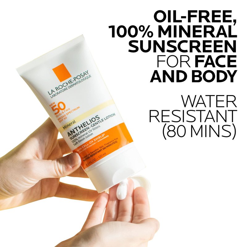 La Roche-Posay Anthelios Mineral Sunscreen SPF 50 Gentle Lotion, Broad Spectrum SPF + Antioxidants, Face & Body Sunscreen, Titanium Dioxide & Zinc Oxide, Oxybenzone Free, Oil Free