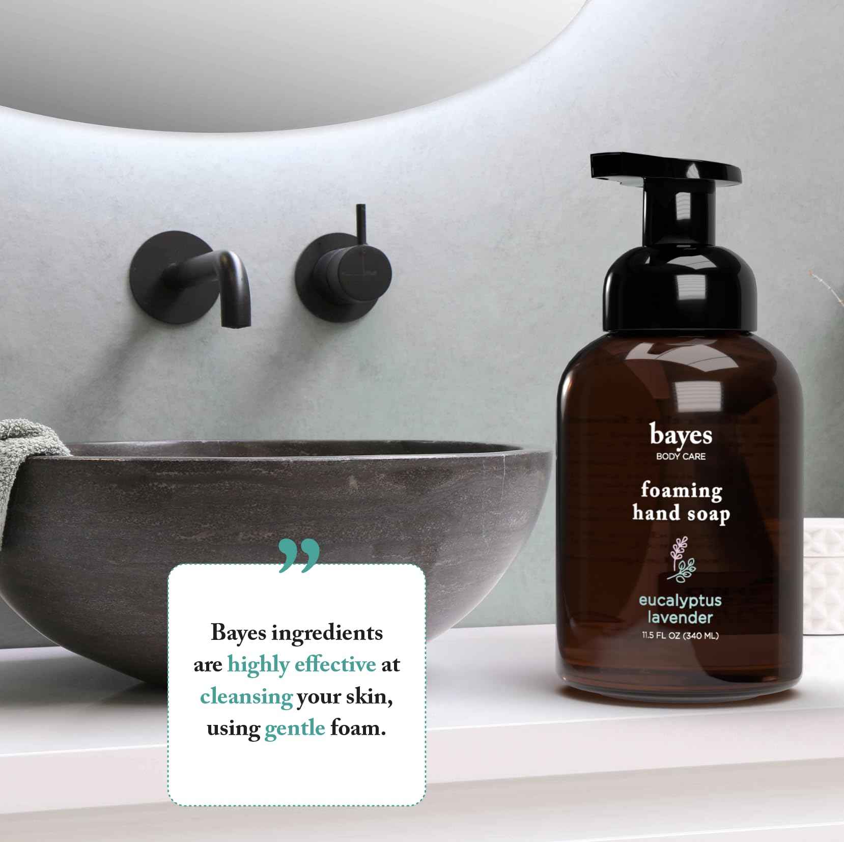 Bayes Foaming Hand Soap - Aromatic and Nourishing Hand Wash, Infused with Essential Oils - USDA Certified Biobased - 11.5 Ounce, Lemon Basil, 2 Pack