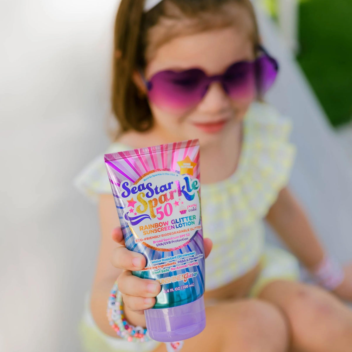 Sea Star Sparkle | Party Cake | Biodegradable Glitter Sunscreen SPF 50 for Kids | Rainbow | Broad Spectrum UVA/UVB | Water Resistant | Beach & Pool FUN SPF | Made in USA | Sunshine & Glitter