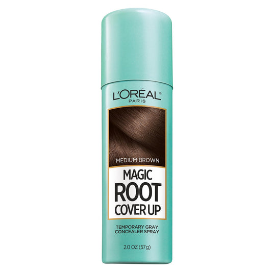 L'Oreal Paris Magic Root Cover Up Gray Hair Spray, 100% Gray Hair Coverage with Buildable, Lightweight, Transfer-Resistant, and Temporary Formula, Ammonia-Free, Medium Brown, 2 oz (1 Count)