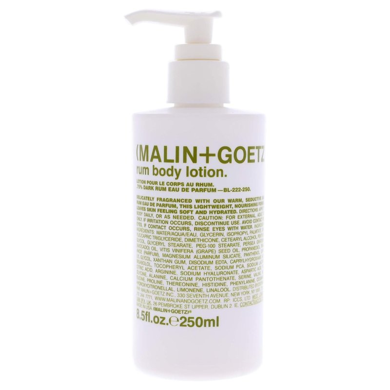 MALIN+GOETZ Rum Body Lotion | Lightweight Hydrating Lotion with Vitamin B5, Avocado + Grapeseed Oils | Nourishing, Fast-Absorbing Moisturizer | Vegetarian + Cruelty-Free | Dark Rum Scent (8.5 Fl Oz.)