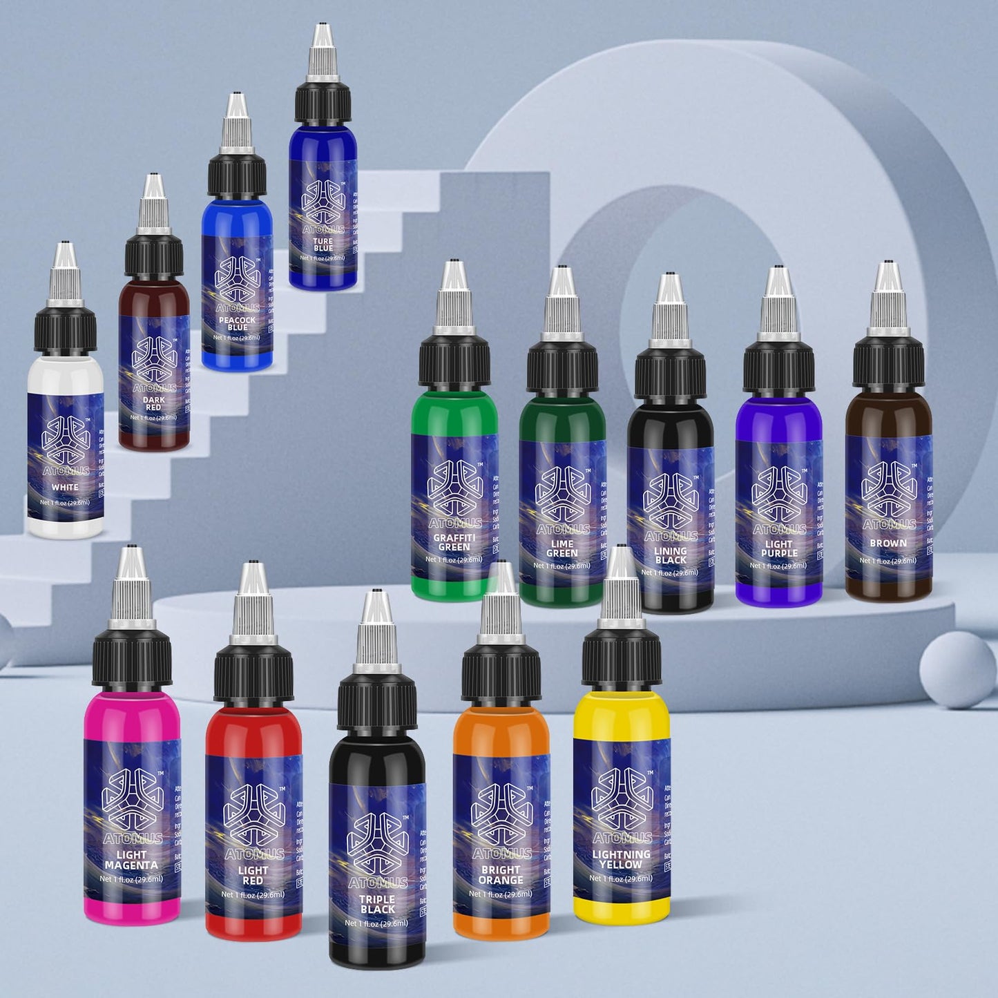 ATOMUS Tattoo Ink Kit Tattoo Pigment Set Natural Plant Tattoo Ink Pigment Permanent Makeup Tattoos Pigment(14 Colors 1 oz)